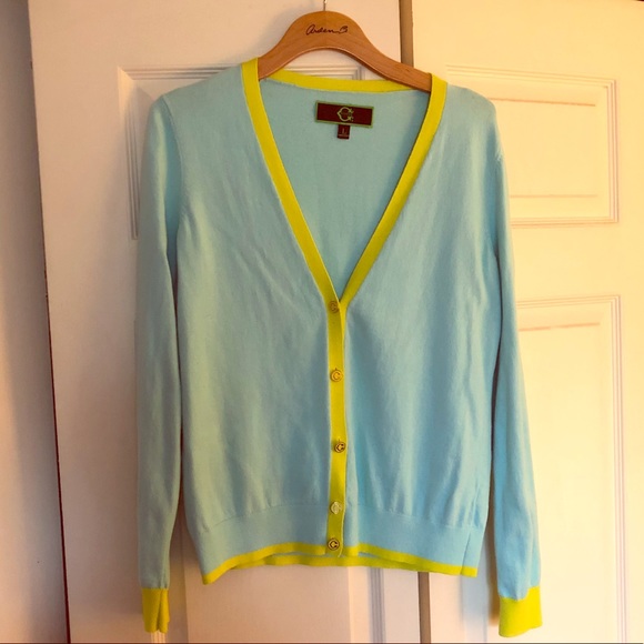 C. Wonder Sweaters - C Wonder Teal/Yellow trim cardigan, Large